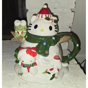Hello Kitty Snowman Teapot Christmas Holiday Decor Ceramic Figurine